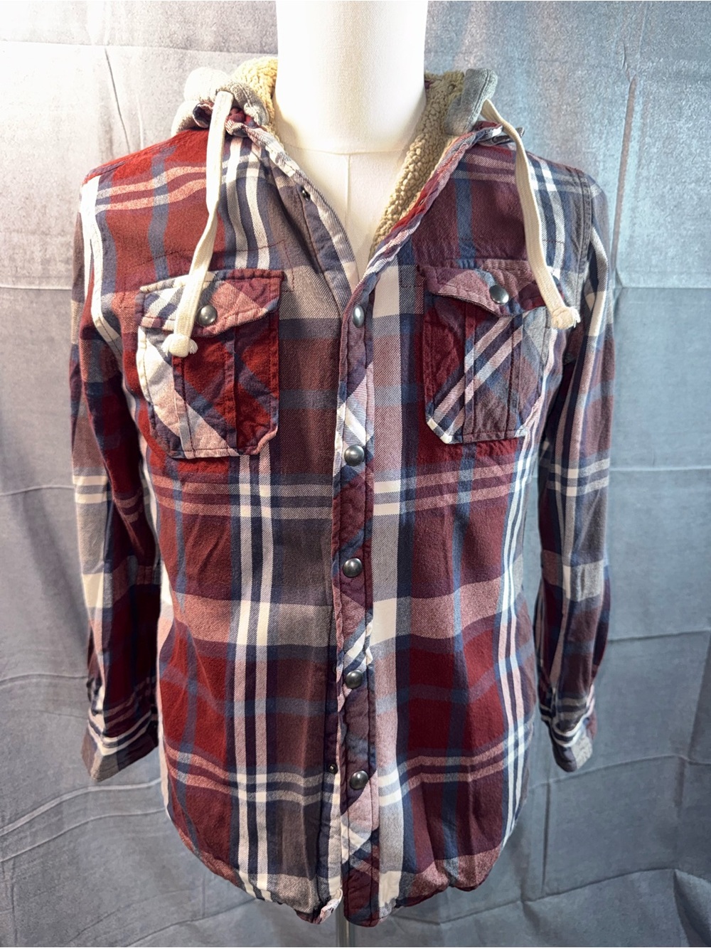 5A-Sonoma Red and Blue Plaid Hooded Snap-Down Shirt